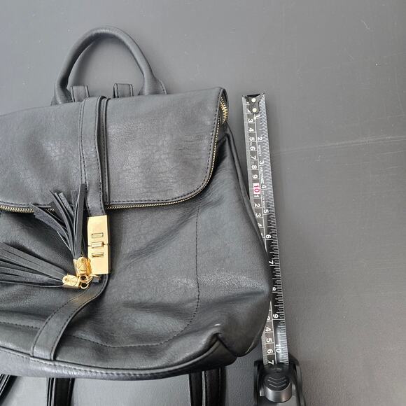 MIZTIQUE Backpack Purse Black Vegan Leather Gold Zipper Minimalist Contemporary - Picture 10 of 11